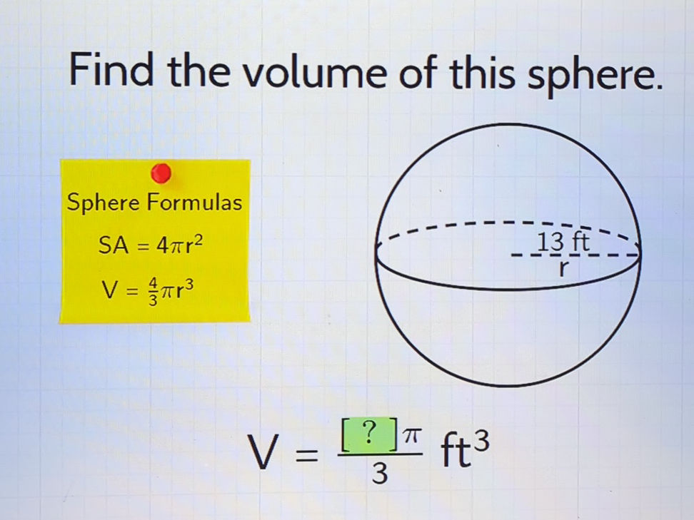 Find the volume of this sphere. Sphere | StudyX