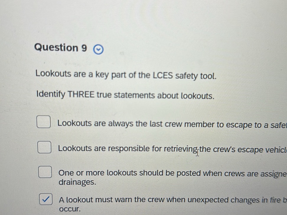 Question 9 Lookouts are a key part of the | StudyX