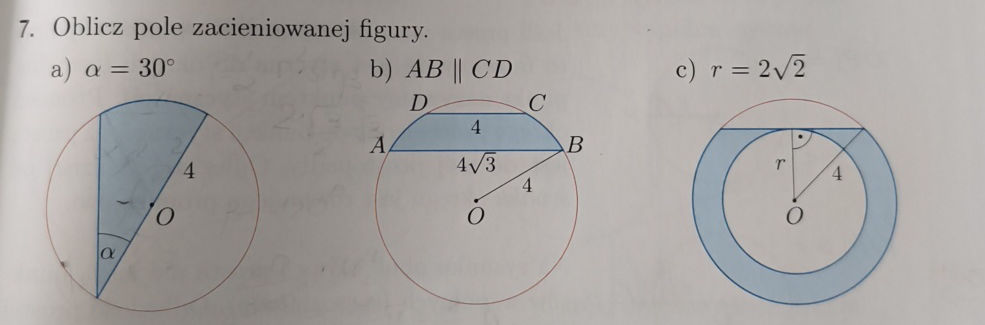 7. Oblicz pole zacieniowanej figury. a) \( | StudyX