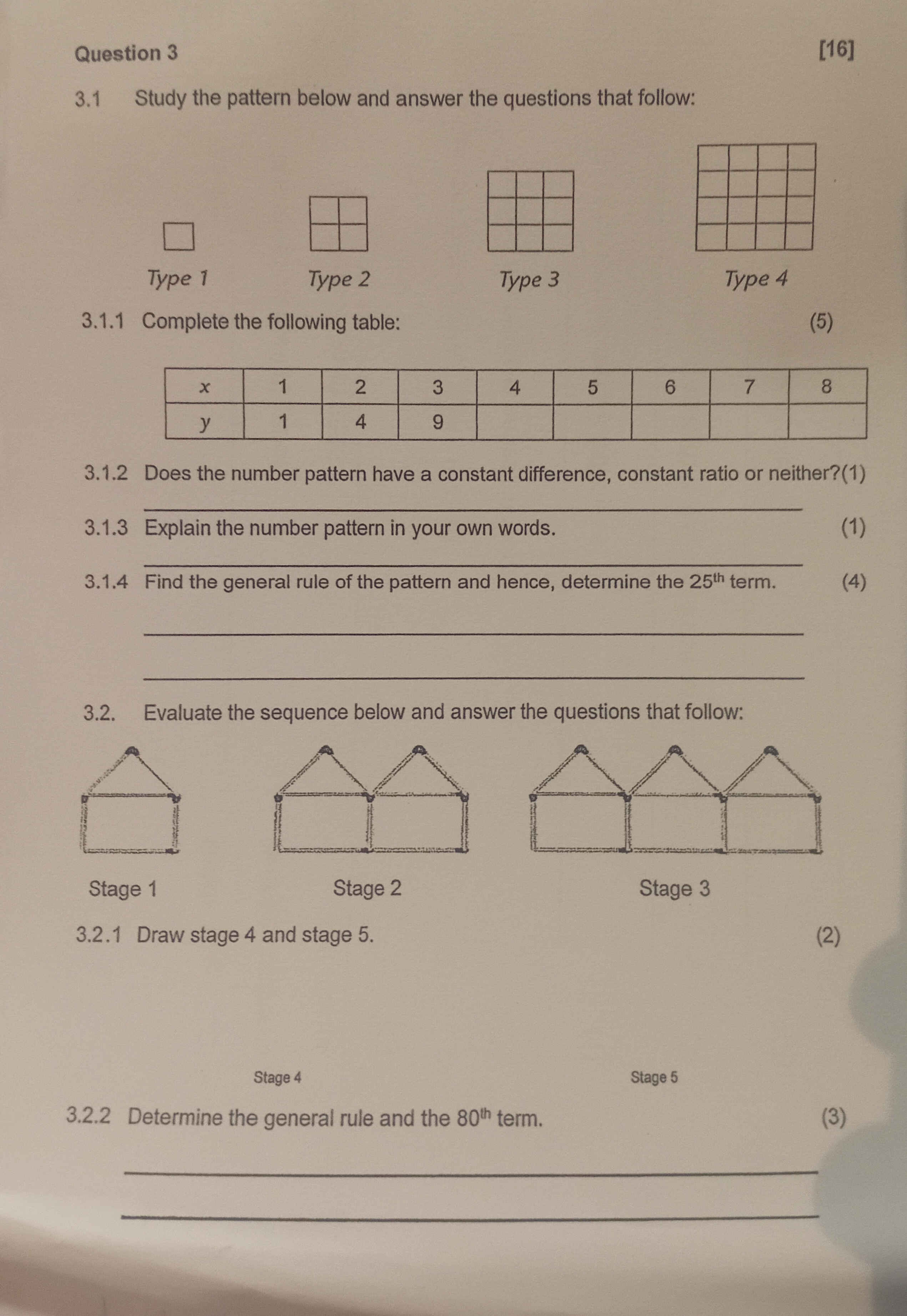 3.1 Study the pattern below and answer the | StudyX