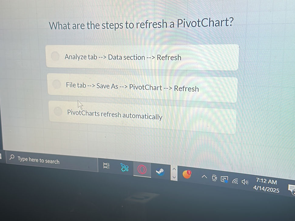 What are the steps to refresh a PivotChart? | StudyX