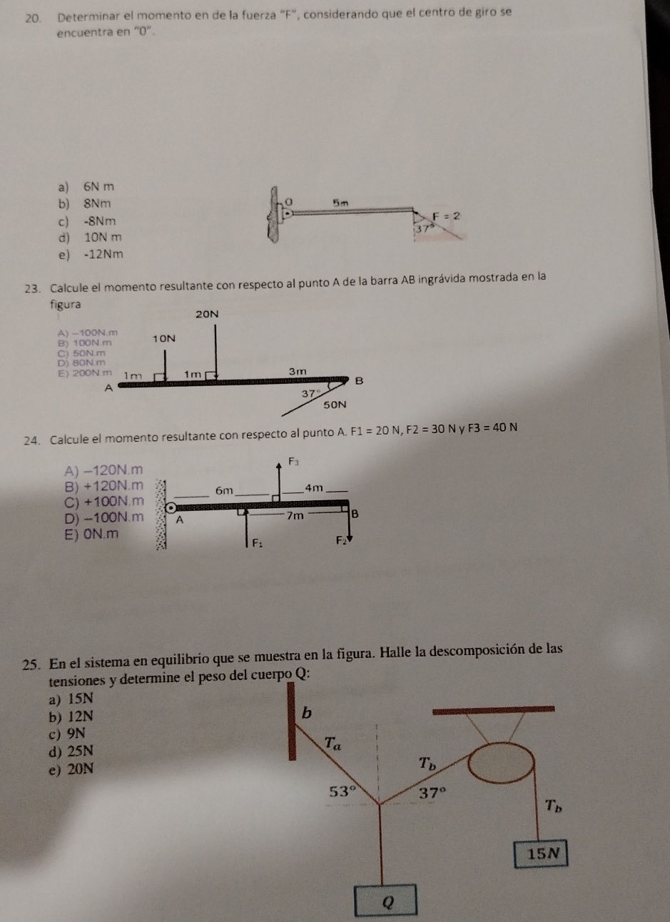 Momento Rxf 20. Determinar el momento en de la fuerza | StudyX