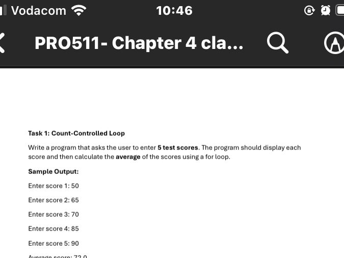 Task 1: Count-Controlled Loop Write a