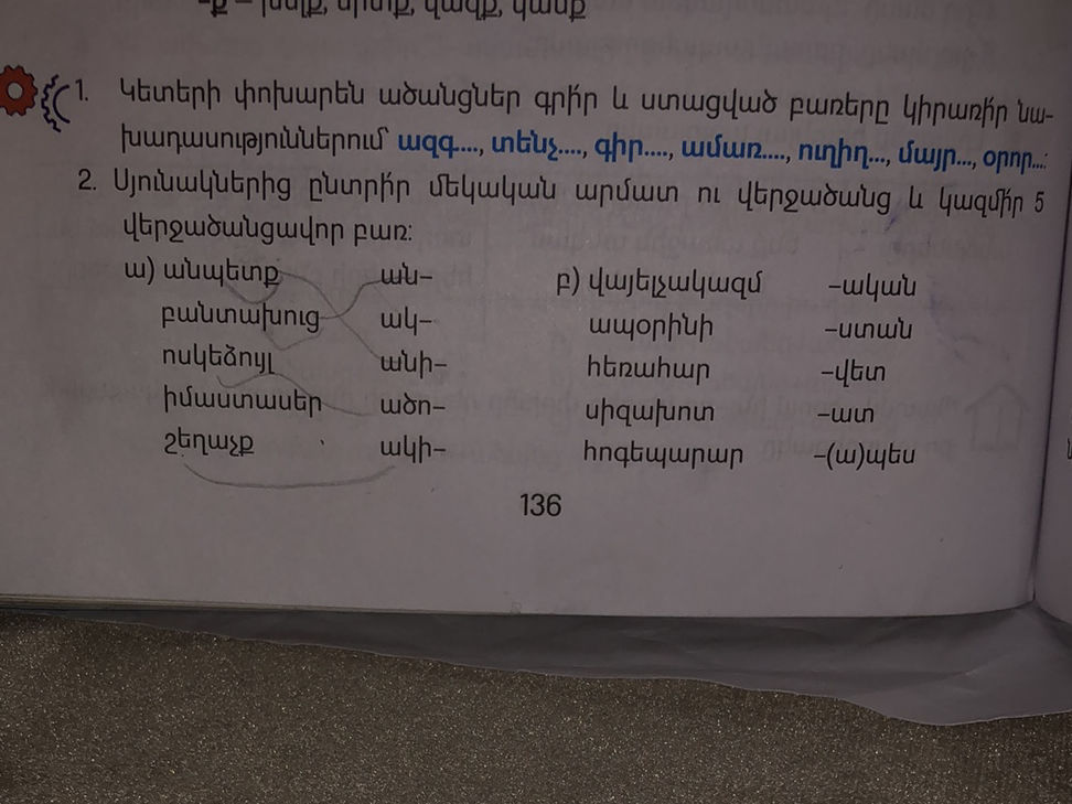1. Կետերի փոխարեն ածանցներ գրիր և ստացված | StudyX