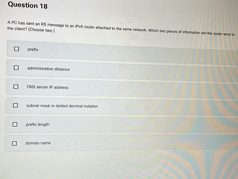 Rs Message Question 18 A PC has sent an RS message to