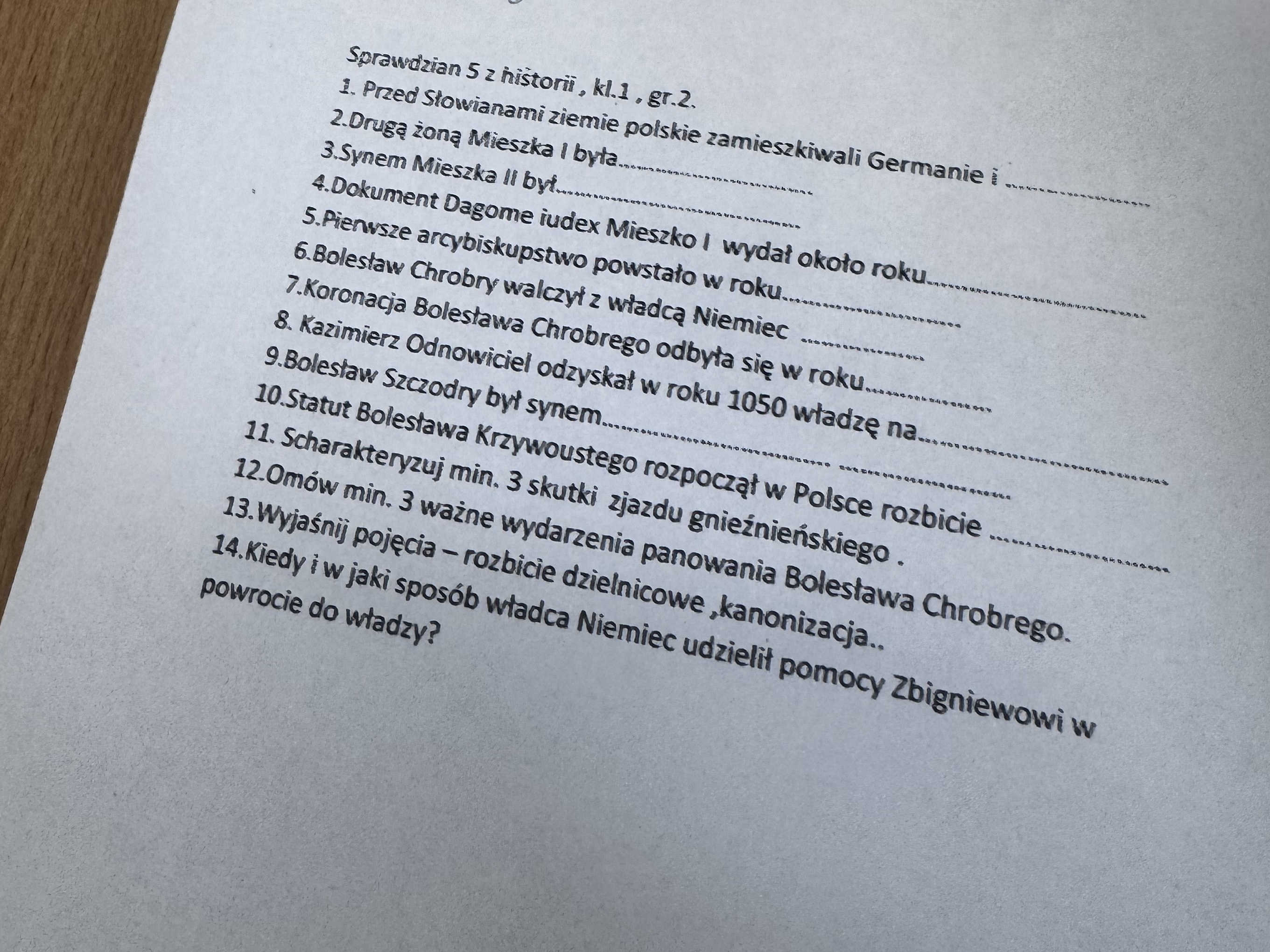 Sprawdzian Od Mieszka 1 Do Rozbicia Dzielnicowego