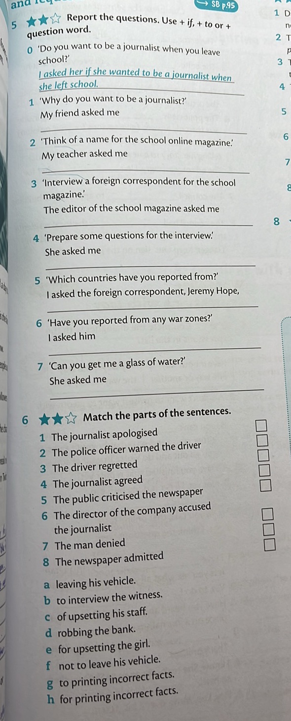 5 Report the questions. Use + if, + to or + | StudyX