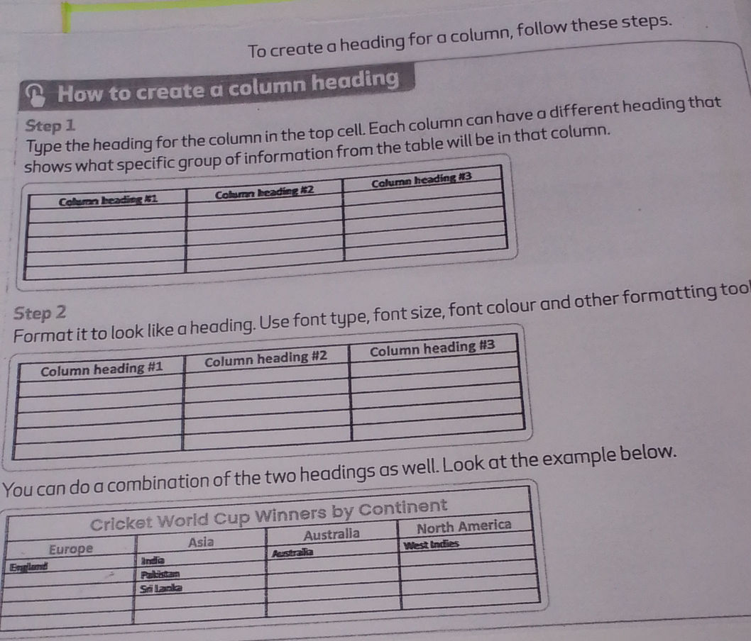 How to create a column heading Step 1 Type | StudyX