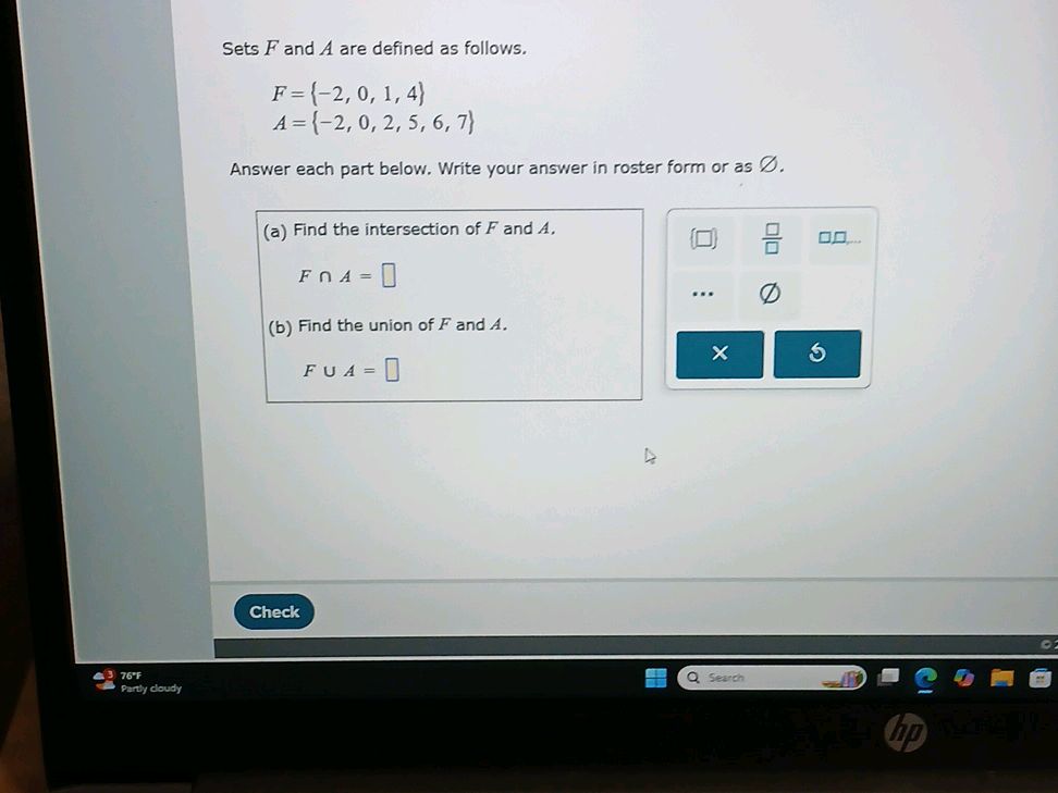 Sets $F$ and $A$ are defined as follows. $F | StudyX