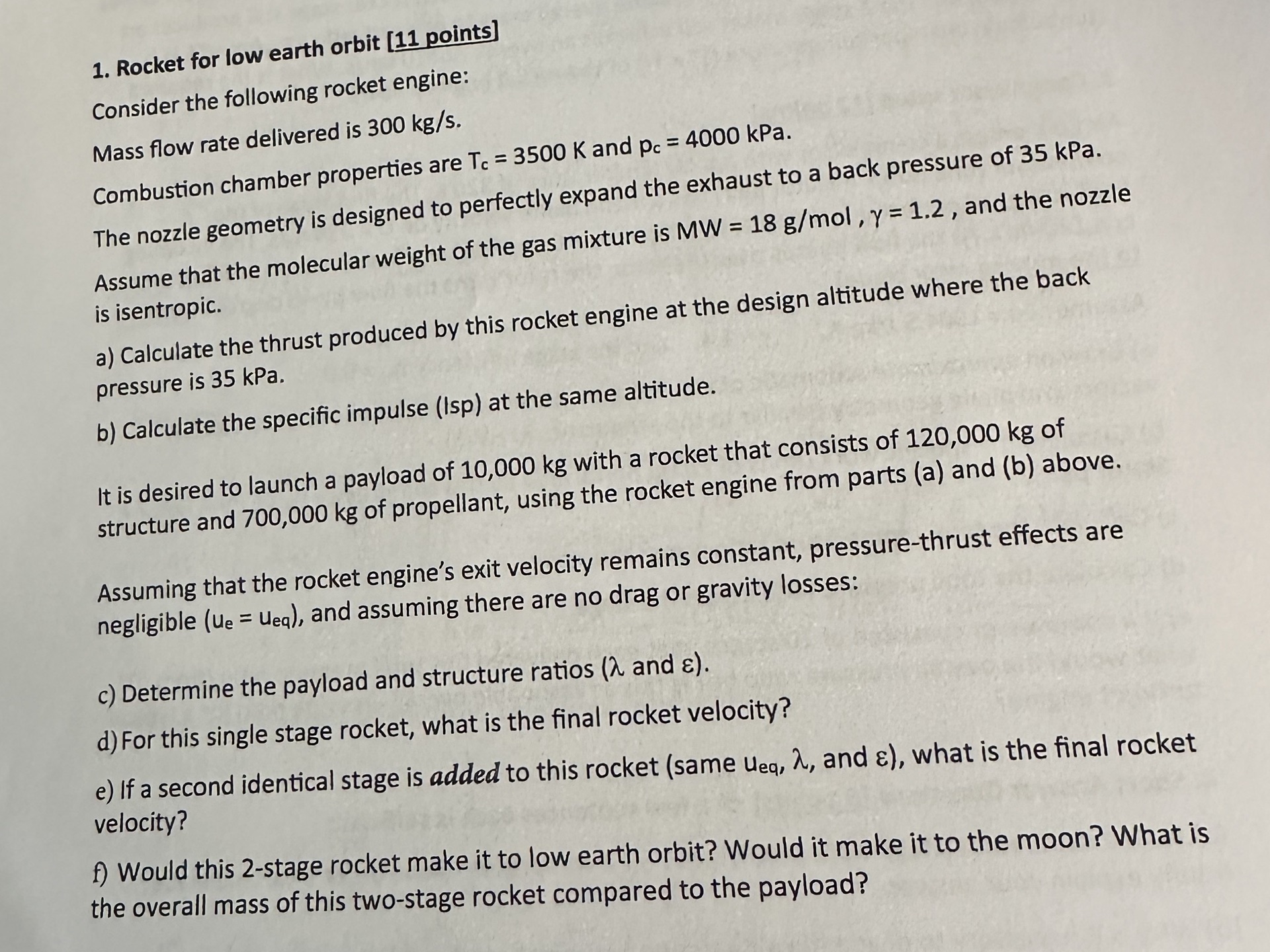 1. Rocket for low earth orbit [11 points] | StudyX