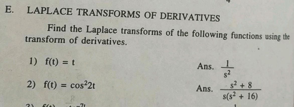 Find The Laplace Transforms Of The Following Studyx