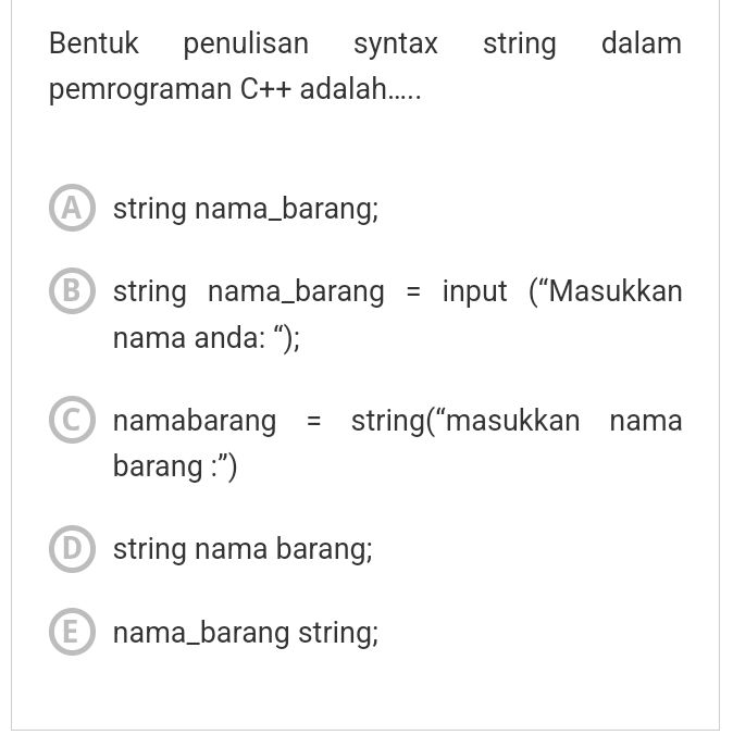 Bentuk penulisan syntax string dalam | StudyX
