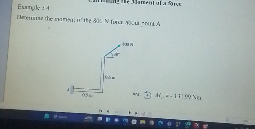 Example 3.4 Determine the moment of the 800 | StudyX