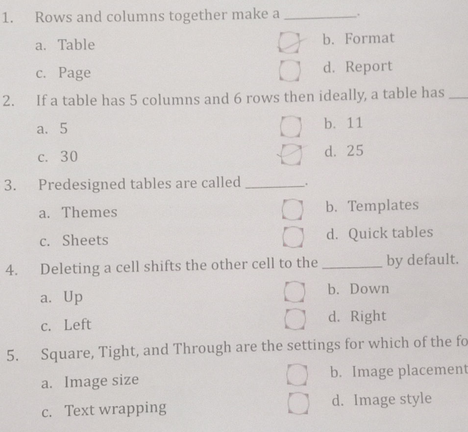 Columns And Rows Table Questions 1. Rows and columns together make a _____ | StudyX
