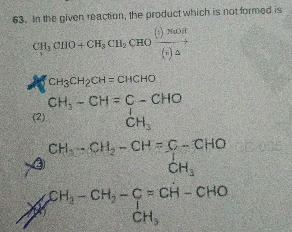 63. In the given reaction, the product which | StudyX