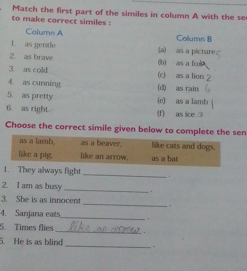 Match the first part of the similes in | StudyX