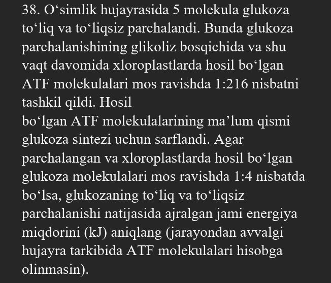 38 O simlik Hujayrasida 5 Molekula Glukoza StudyX 38-o-simlik-hujayrasida-5-molekula-glukoza-studyx