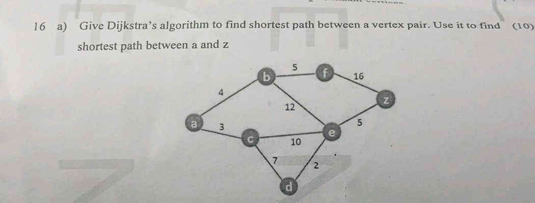 16 a) Give Dijkstra's algorithm to find | StudyX