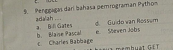 9. Penggagas dari bahasa pemrograman Python | StudyX