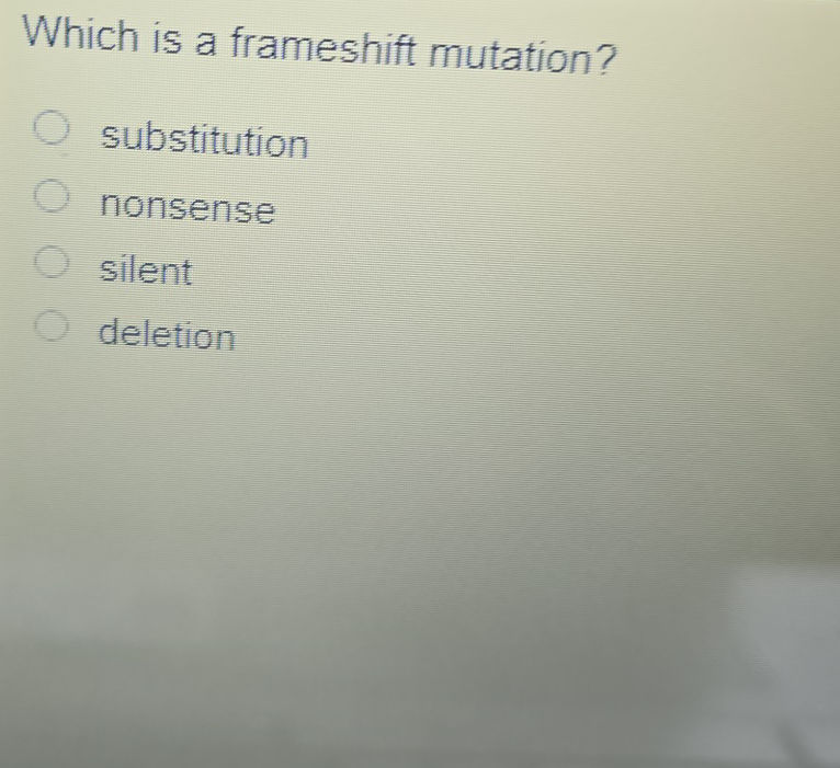 Which is a frameshift mutation? | StudyX