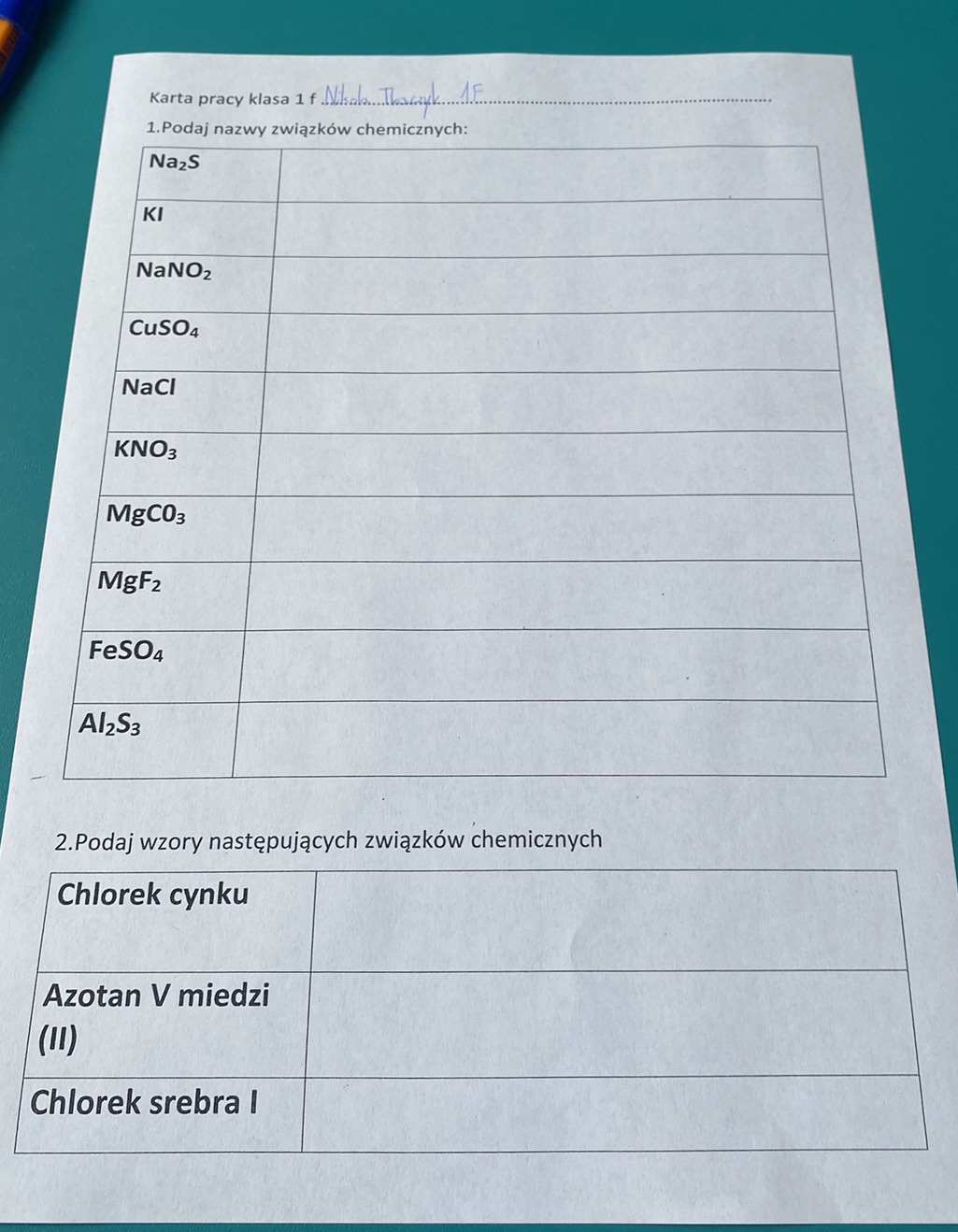 1. Podaj nazwy związków chemicznych: | | | StudyX