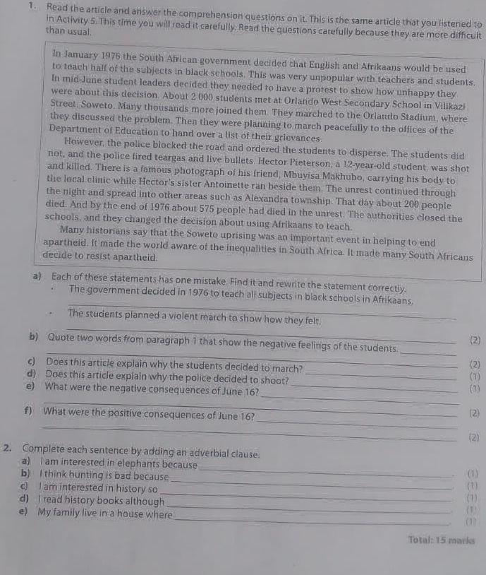 1. Read the article and answer the | StudyX