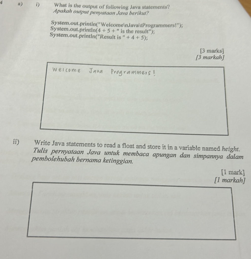 i) What is the output of following Java | StudyX