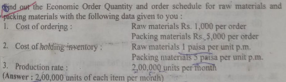 Quantity Packing Problem Find out the Economic Order Quantity and | StudyX
