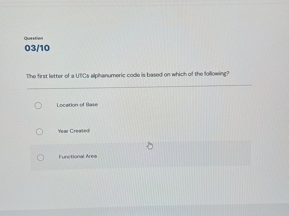 The first letter of a UTCs alphanumeric code