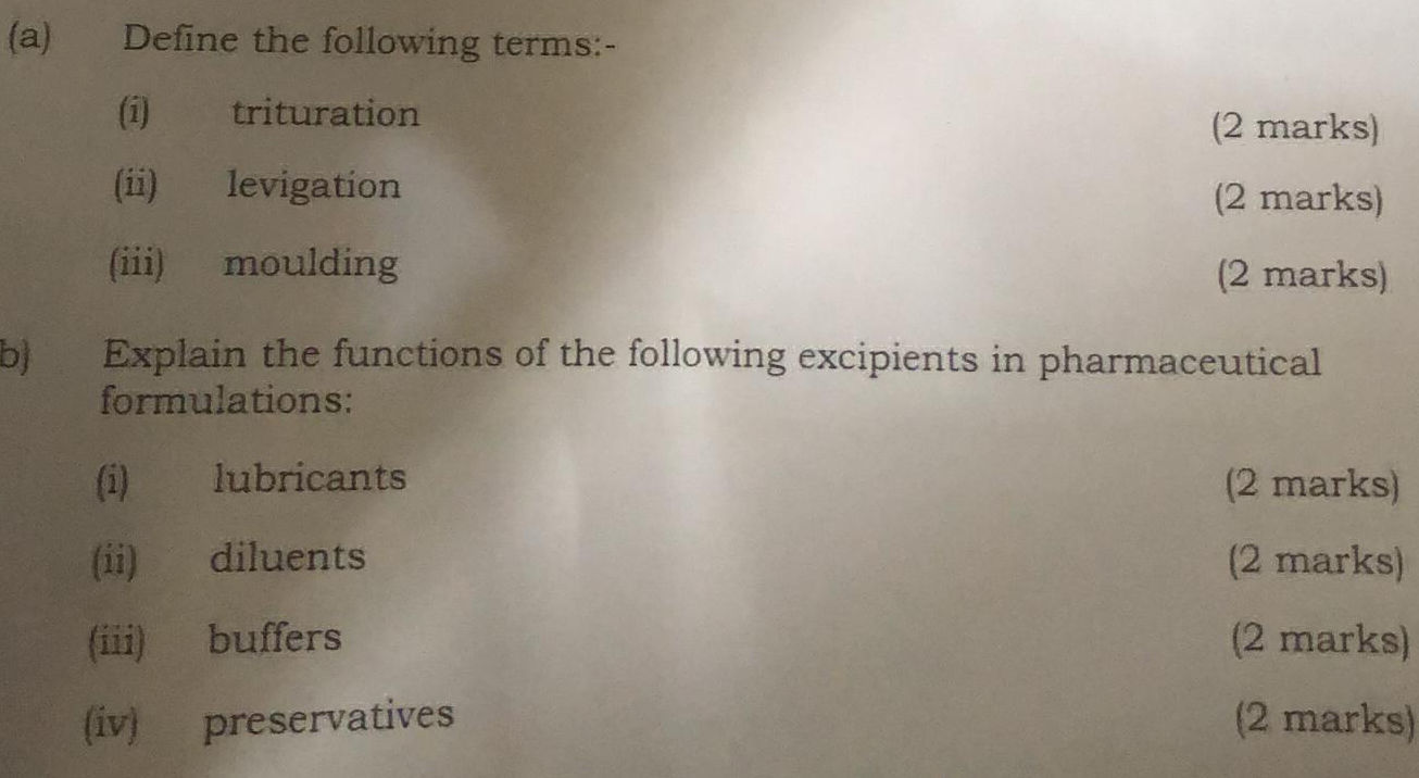 Levigating Agent Examples (a) Define the following terms:- (i) | StudyX