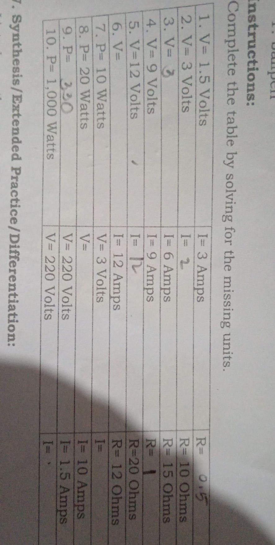 Instructions: Complete the table by solving | StudyX