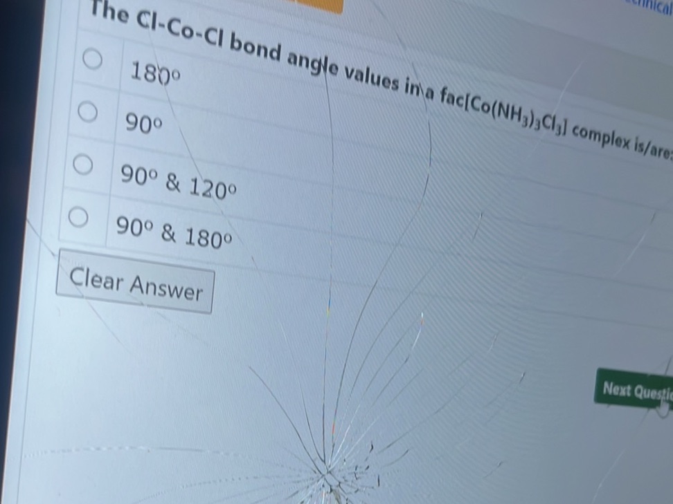 The Cl-Co-Cl bond angle values in a fac | StudyX