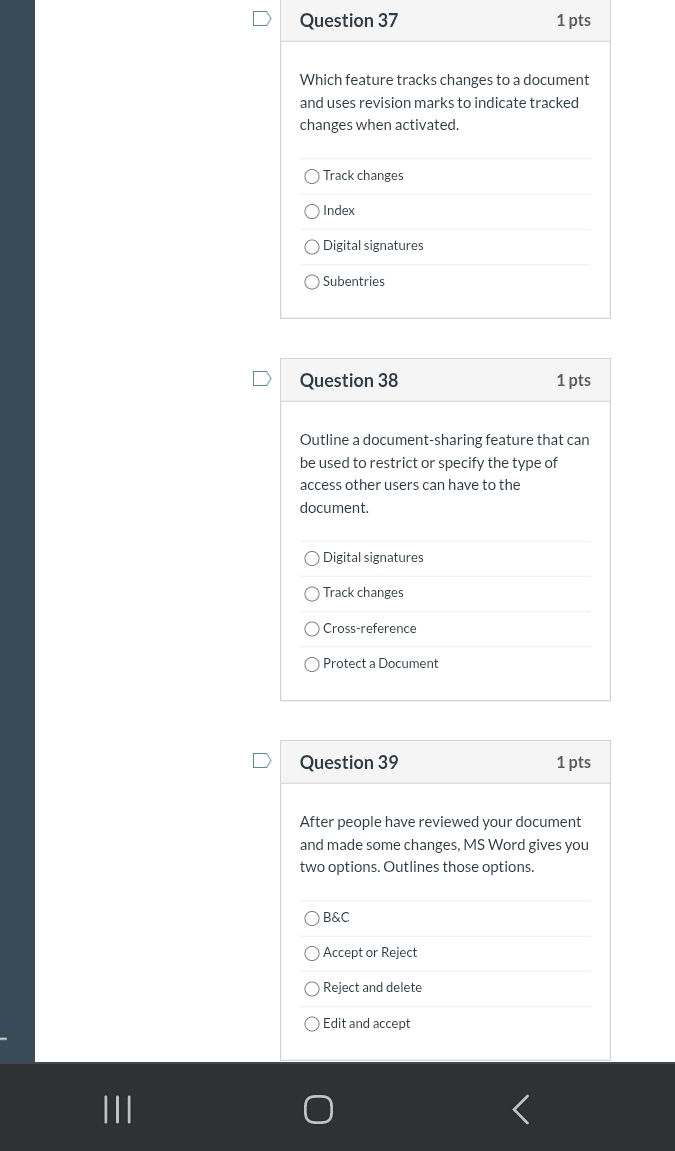 Question 37 Which feature tracks changes to | StudyX
