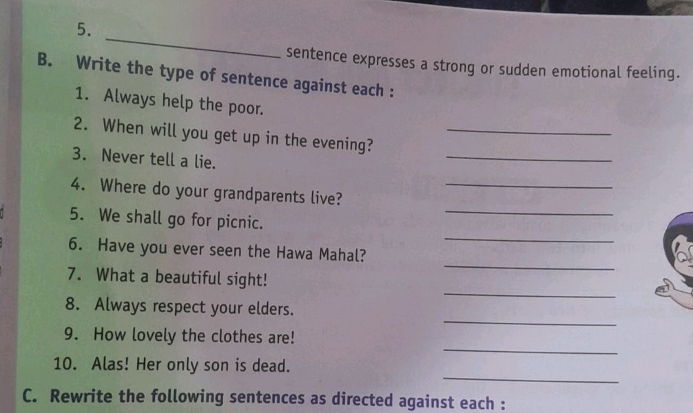 B. Write the type of sentence against each : | StudyX