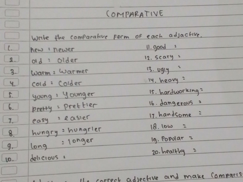 Write the comparative form of each | StudyX