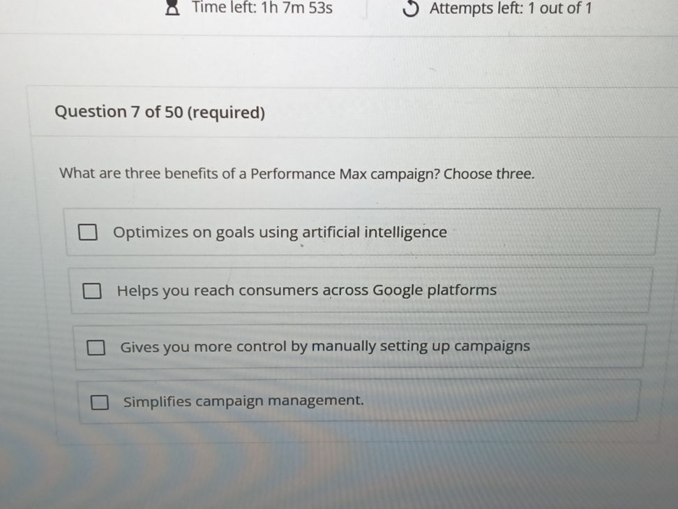 Choose Three What are three benefits of a Performance Max | StudyX