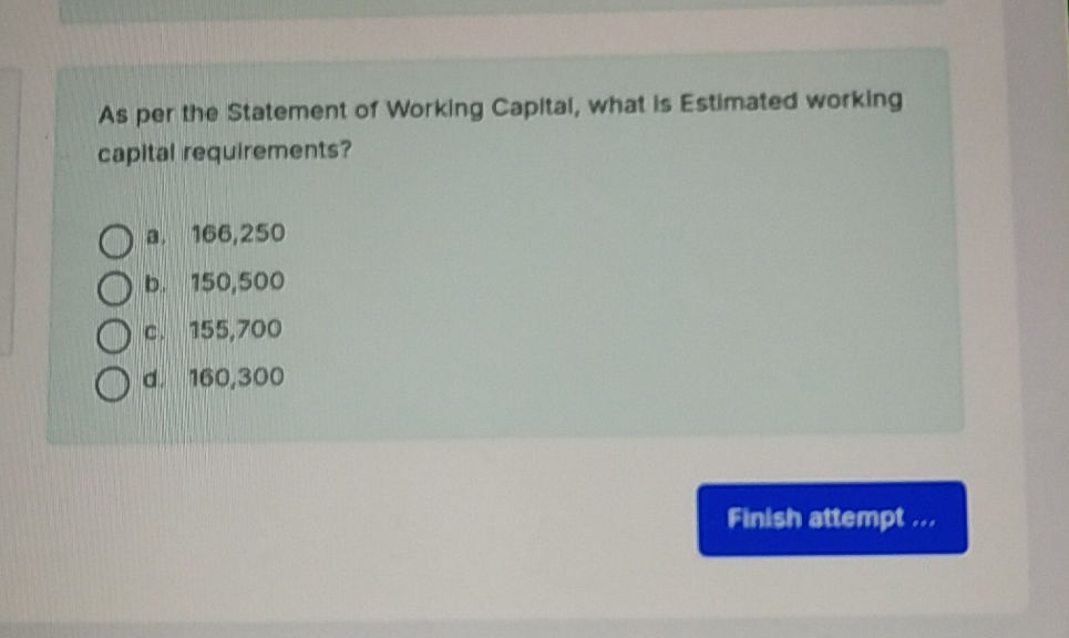 Estimated Capital Example As per the Statement of Working Capital, | StudyX