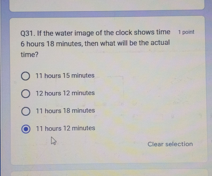 Q31. If the water image of the clock shows | StudyX