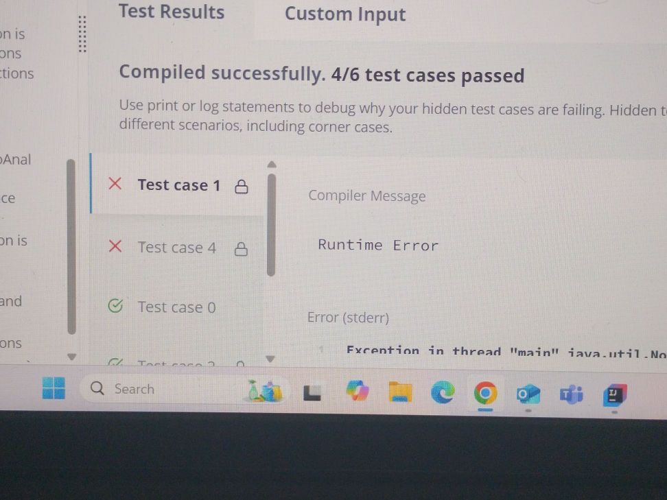 Compiled successfully. 4/6 test cases passed | StudyX