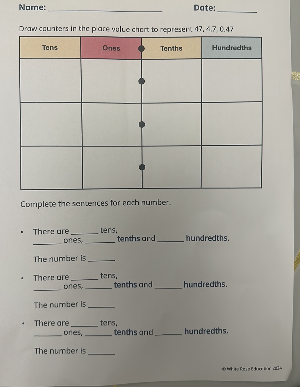 Draw counters in the place value chart to | StudyX