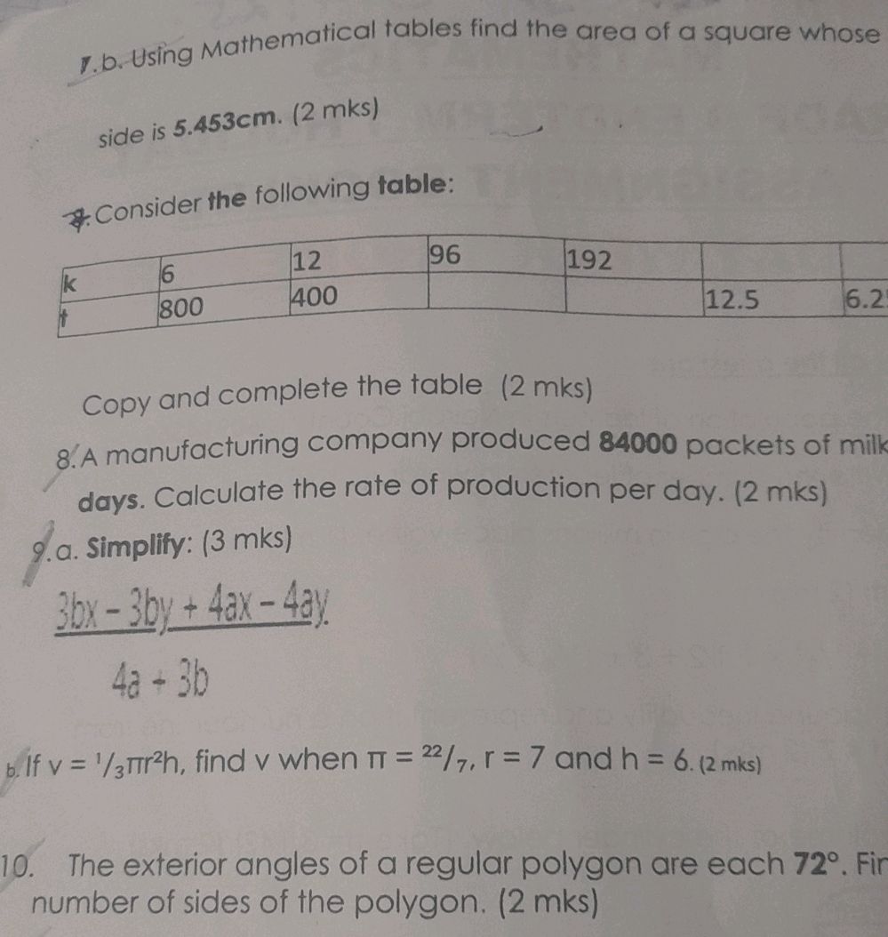 7. b. Using Mathematical tables find the | StudyX