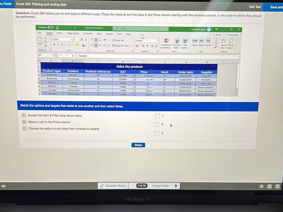 They Sort Data Question: Excel 365 allows you to sort data | StudyX