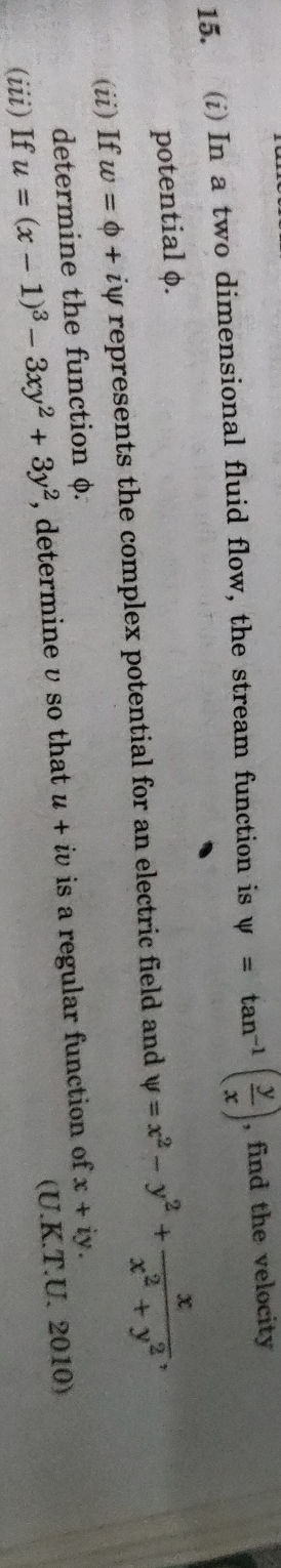 (i) In a two dimensional fluid flow, the | StudyX