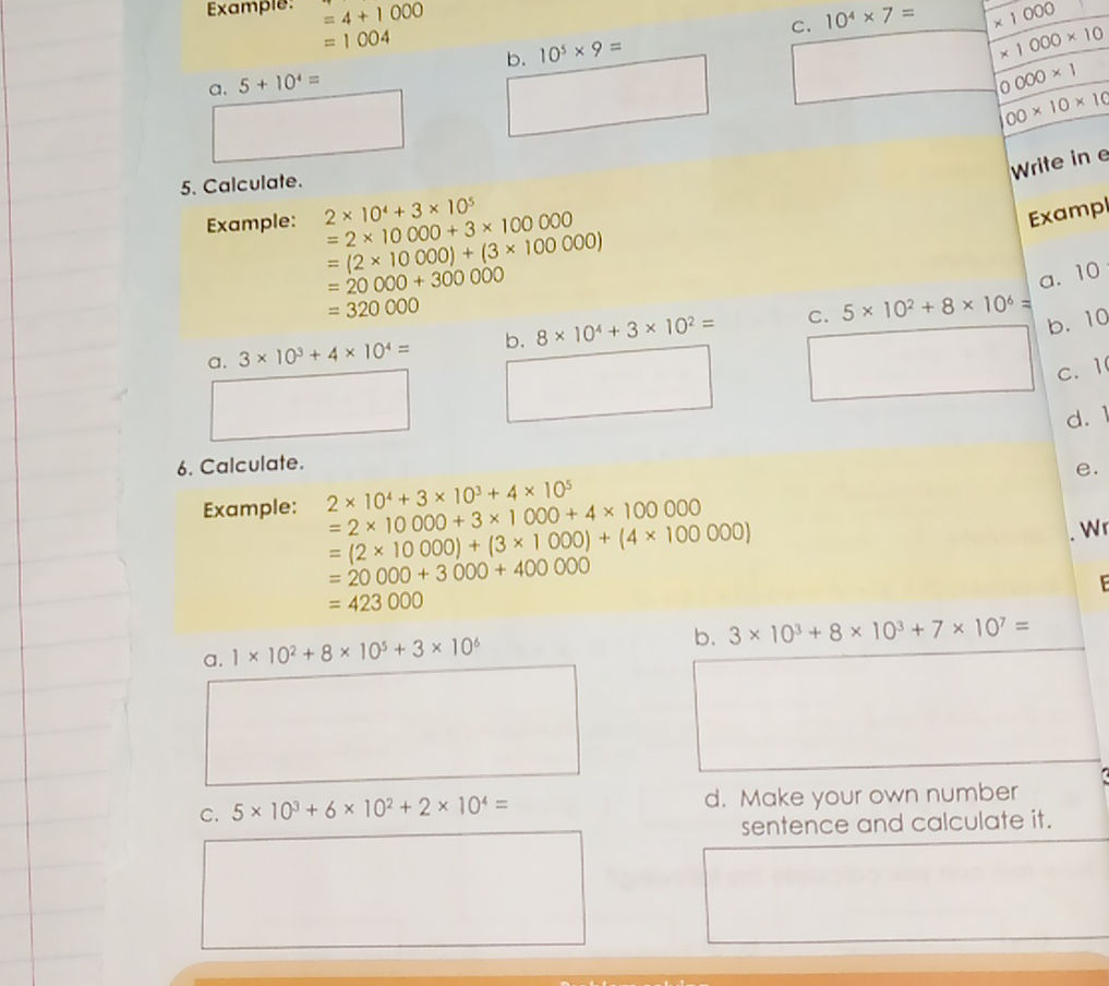Example. a. 5 + 10 = b. 10^5 x 9 = c. | StudyX