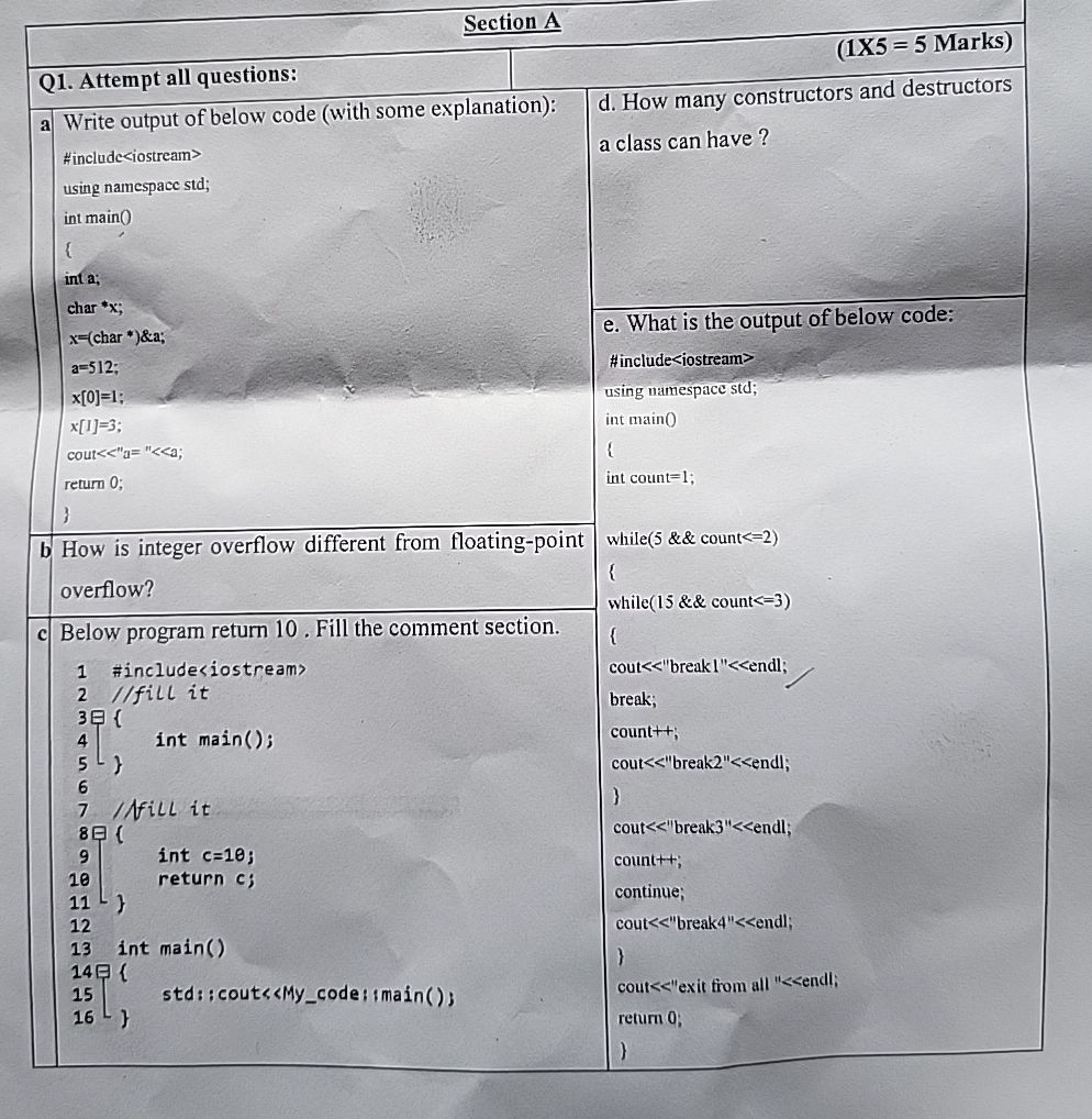 Q1. Attempt all questions: a Write output | StudyX