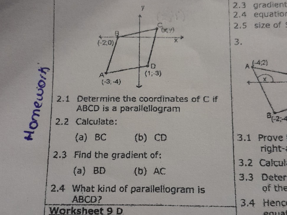 2.1 Determine the coordinates of C if ABCD | StudyX
