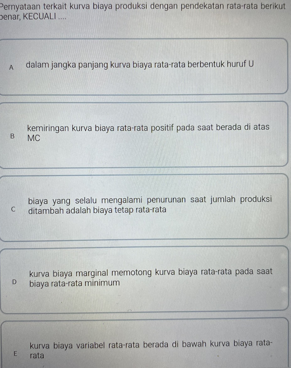 Biaya Variabel Rata Rata Pernyataan terkait kurva biaya produksi | StudyX