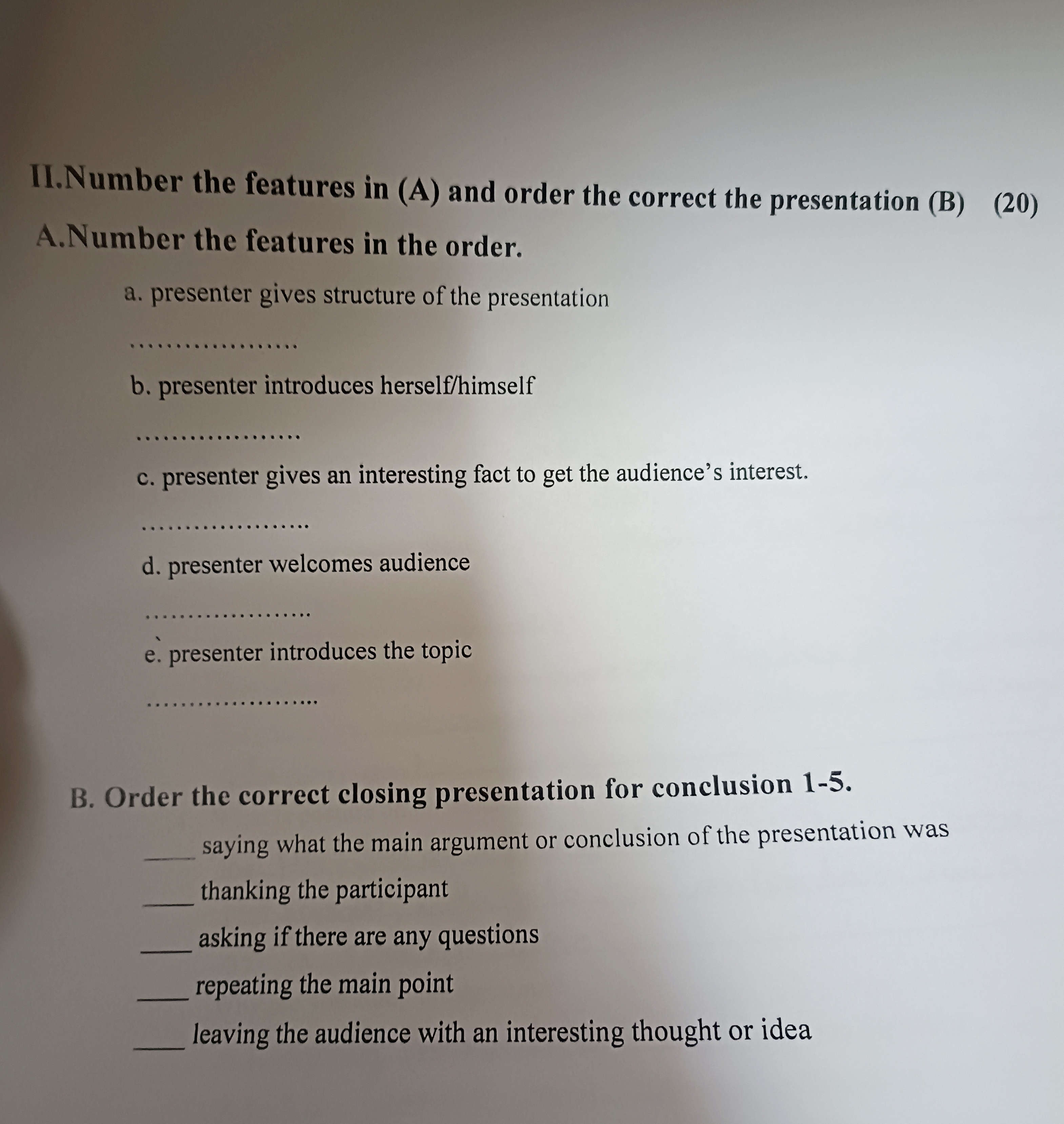 Correct Feature II. Number the features in (A) and order the | StudyX