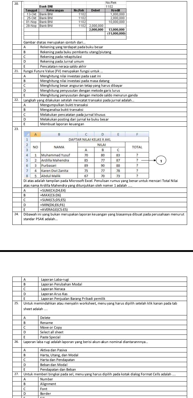No Rek Blu 20. | Tanggal | Keterangan | No.Rek | Debet | StudyX