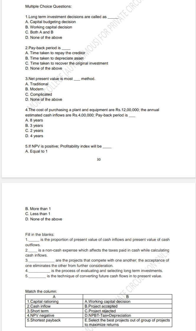 Multiple Choice Questions: 1. Long term | StudyX